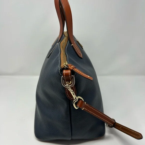 Dooney & Bourke Pebble Grain Zip Zip Satchel Navy & Tan Leather Purse - Picture 6 of 13